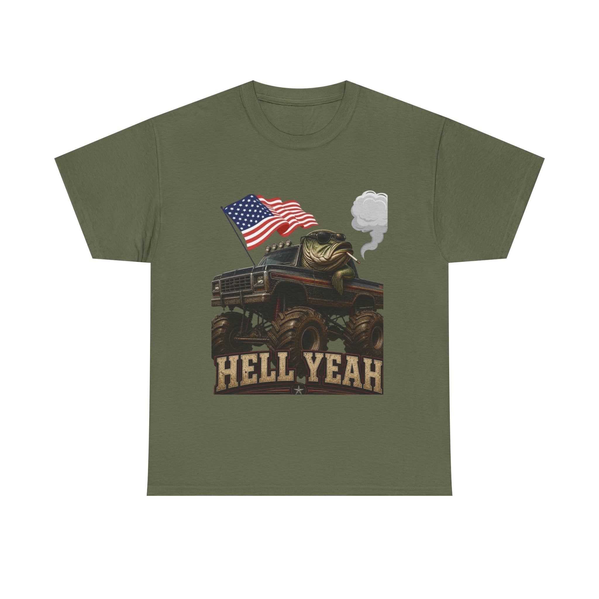 Monster Truck 'Hell Yeah' Tee with American Flag - Patriotic Off-Road Shirt