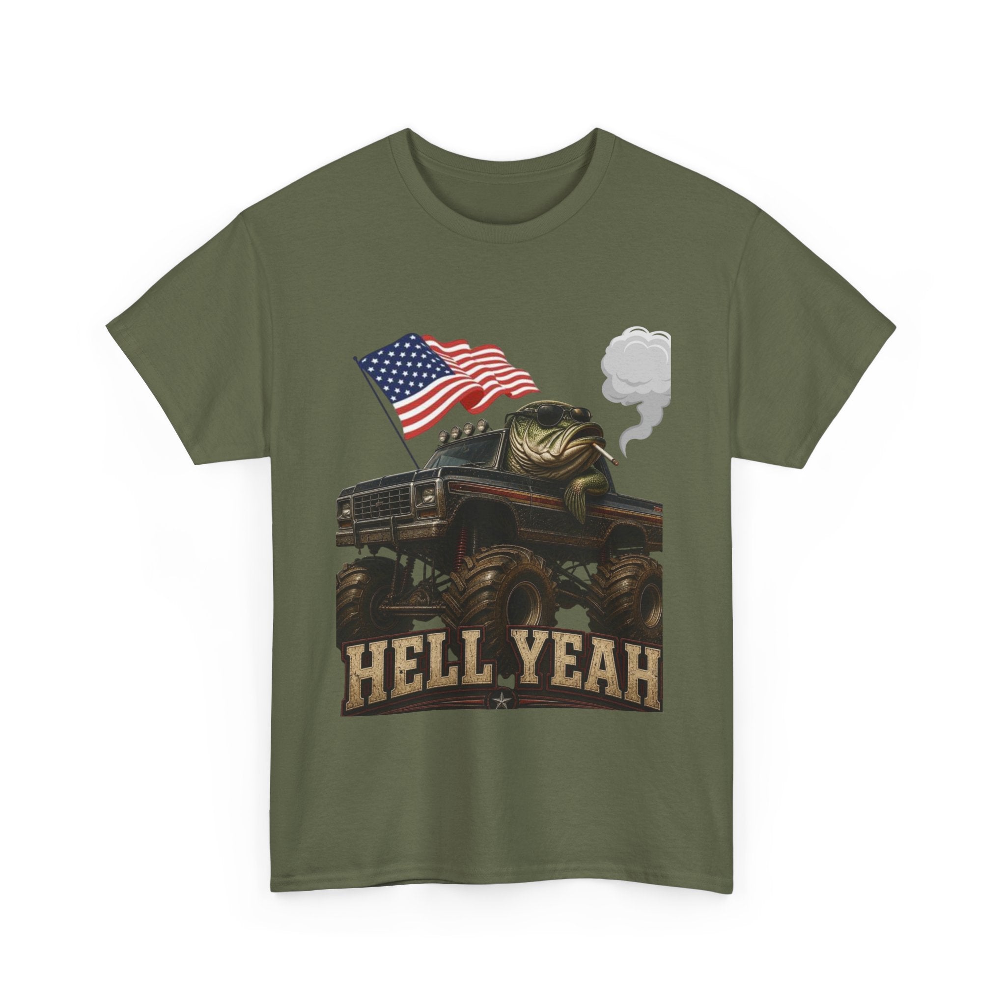 Monster Truck 'Hell Yeah' Tee with American Flag - Patriotic Off-Road Shirt