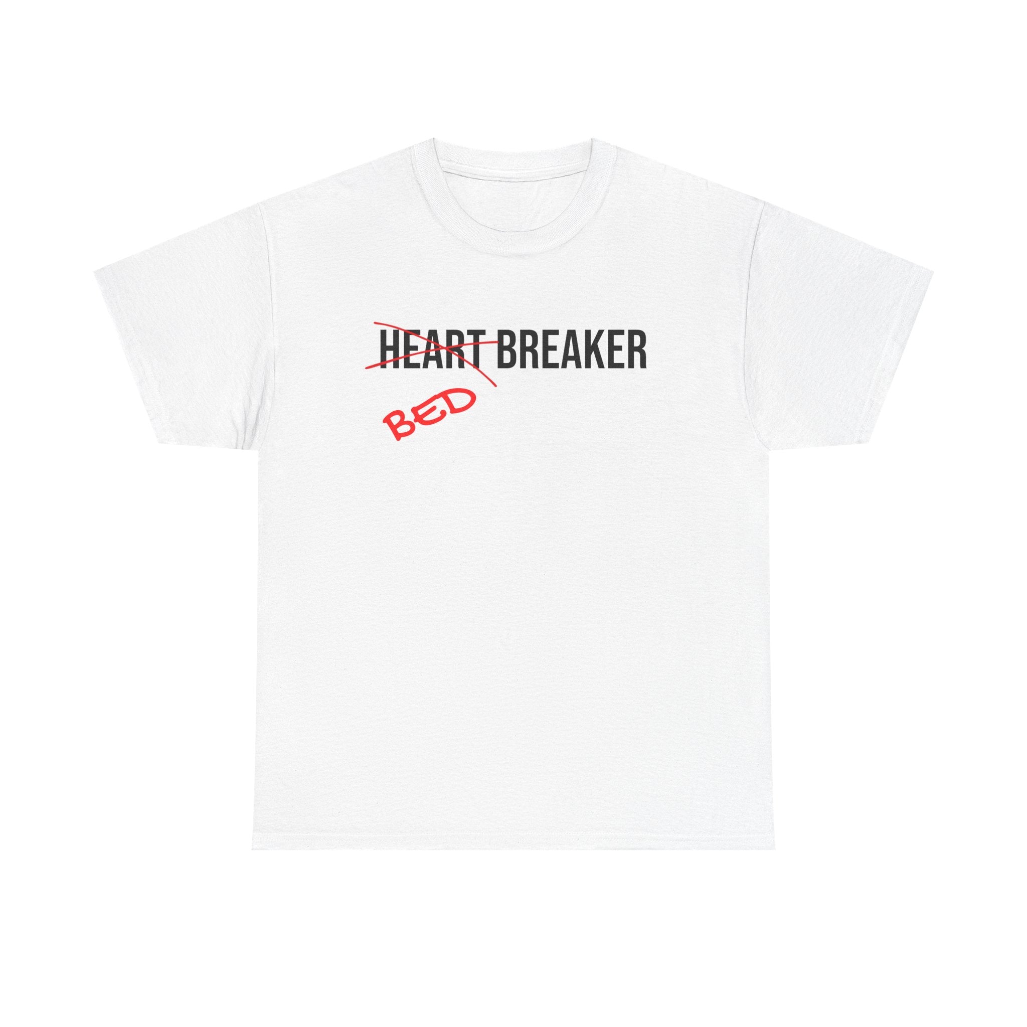 T-Shirt — "Heartbreaker" with Red "Bed" Graffiti Text
