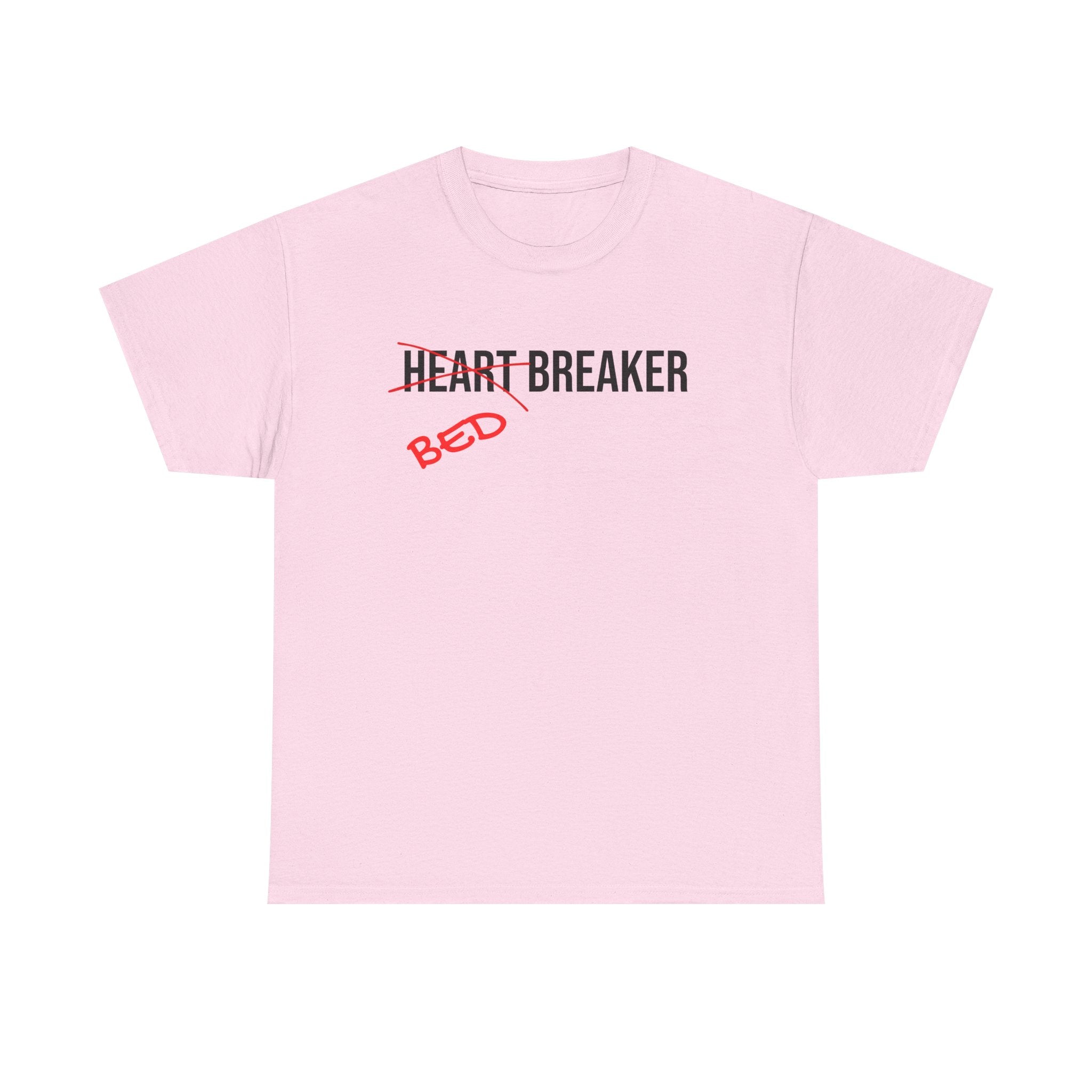 T-Shirt — "Heartbreaker" with Red "Bed" Graffiti Text