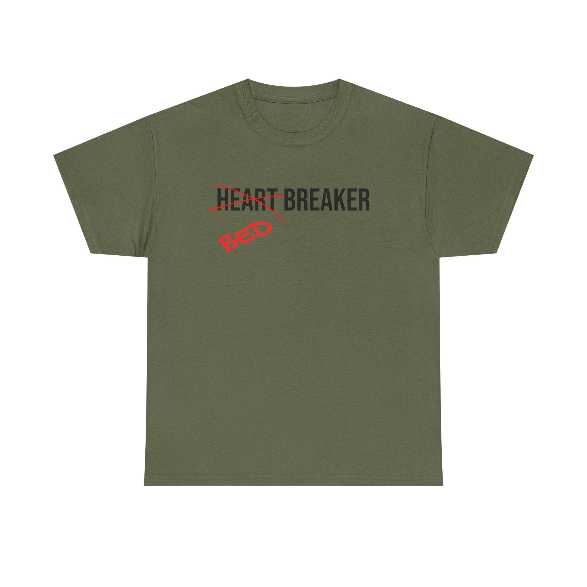 T-Shirt — "Heartbreaker" with Red "Bed" Graffiti Text