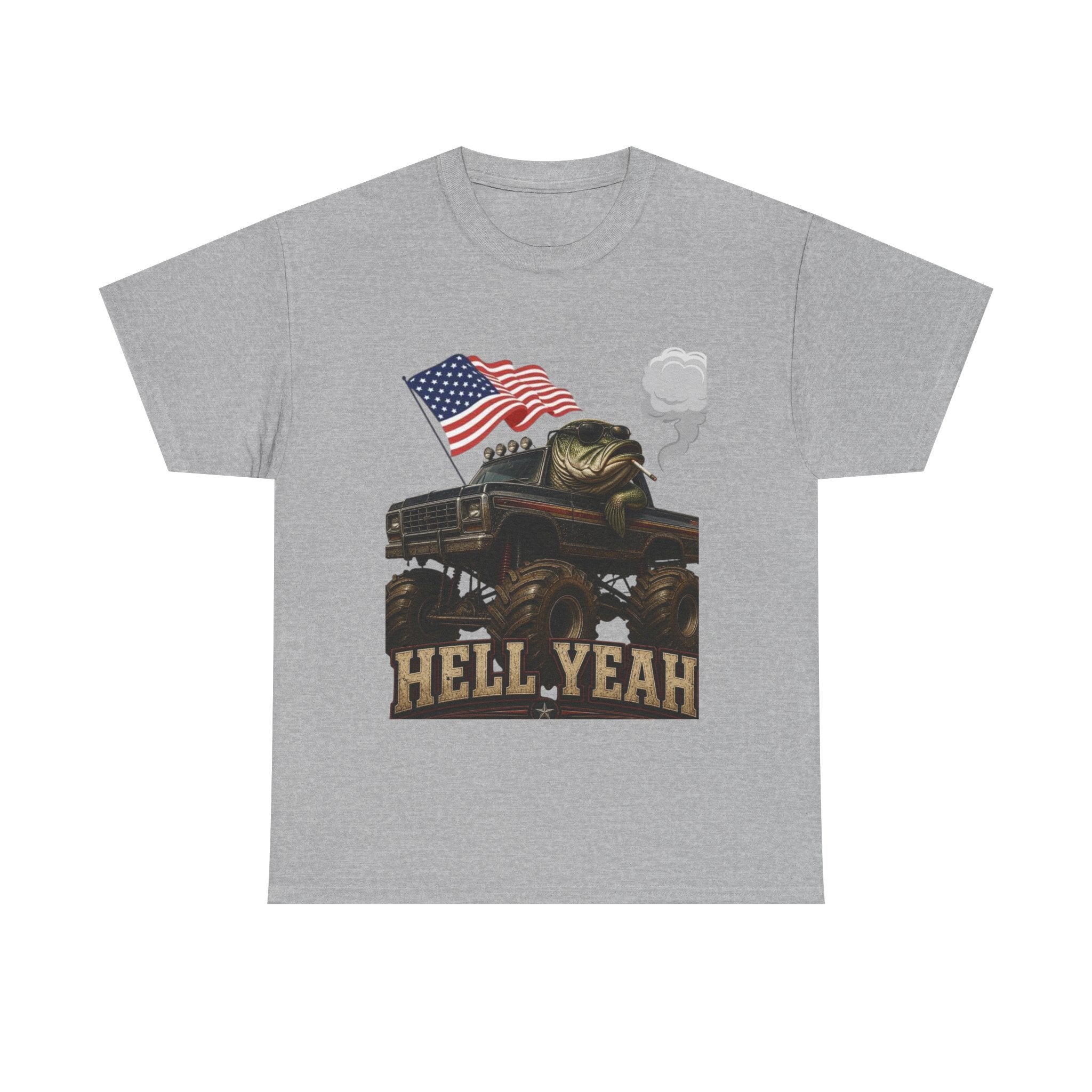Monster Truck 'Hell Yeah' Tee with American Flag - Patriotic Off-Road Shirt
