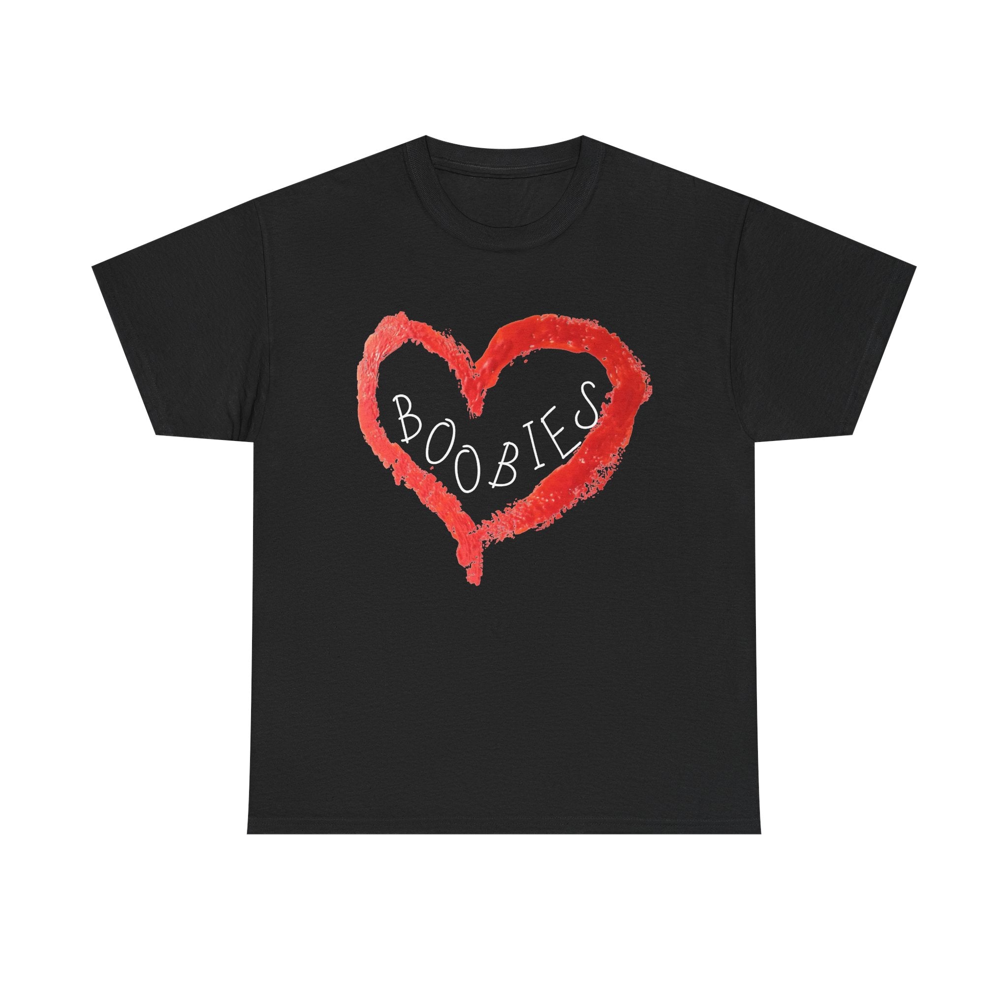Graphic Tee — Red Heart 'Boobies' Casual Breast Cancer Awareness Shirt