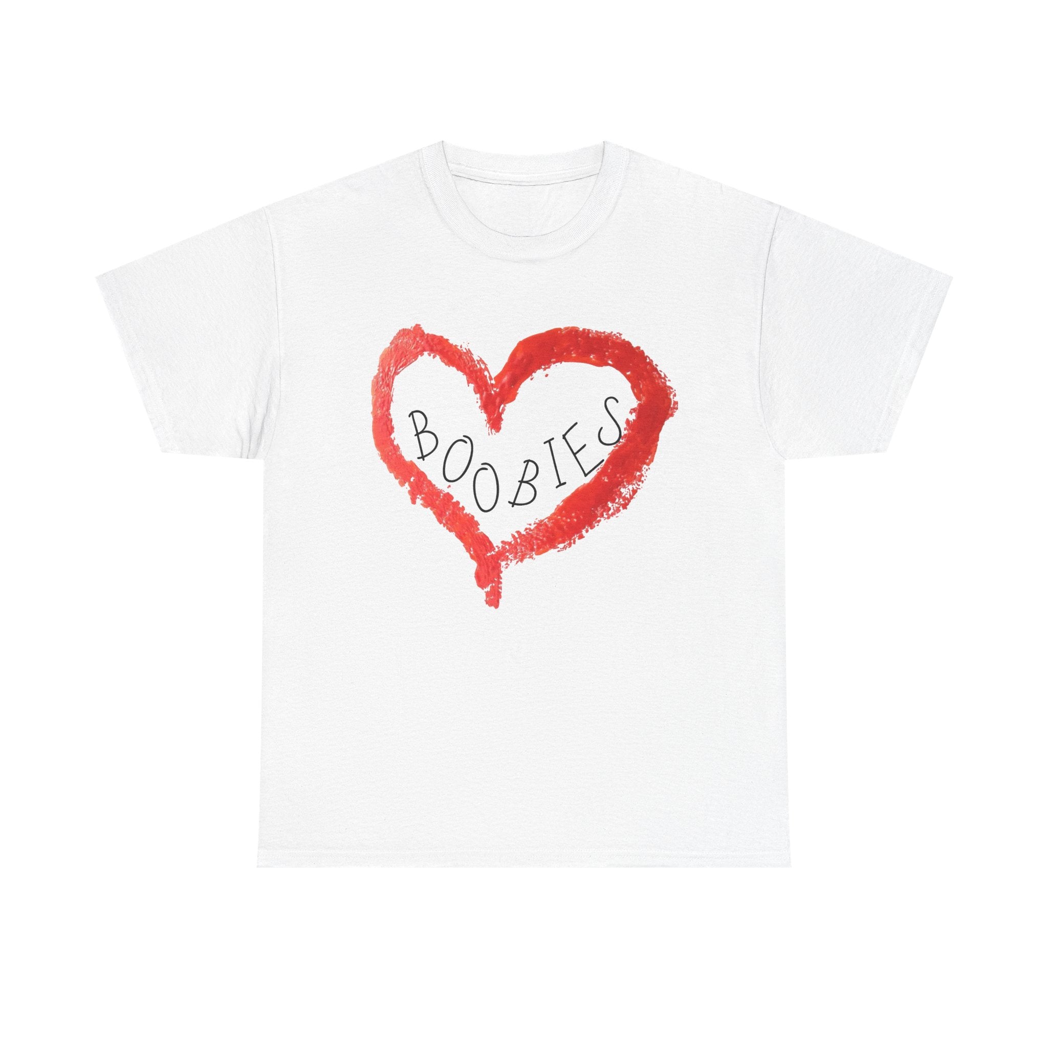Graphic Tee — Red Heart 'Boobies' Casual Breast Cancer Awareness Shirt