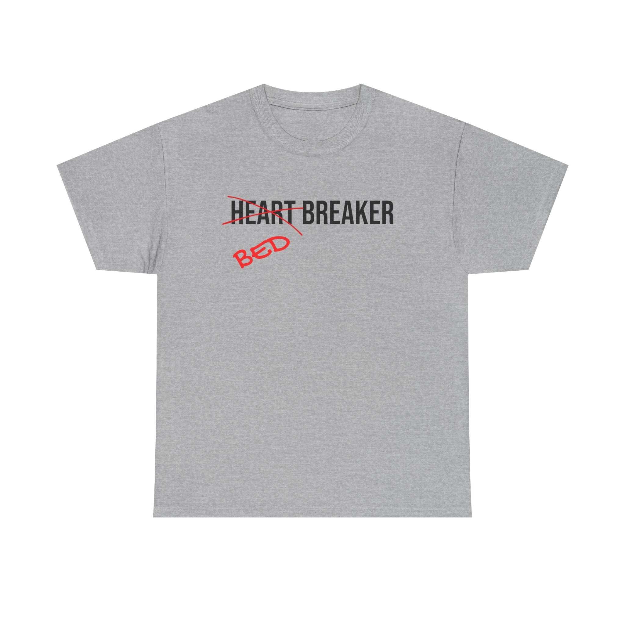 T-Shirt — "Heartbreaker" with Red "Bed" Graffiti Text