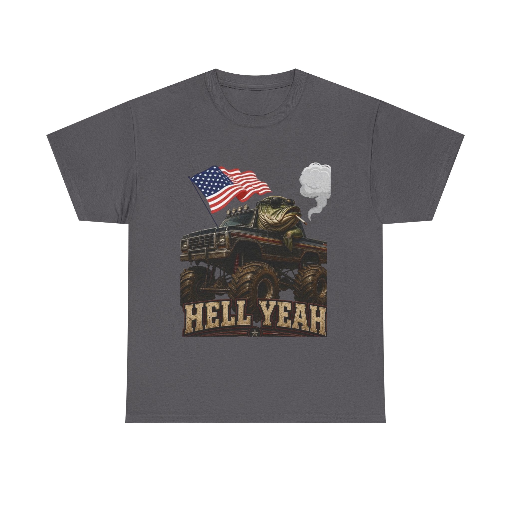 Monster Truck 'Hell Yeah' Tee with American Flag - Patriotic Off-Road Shirt