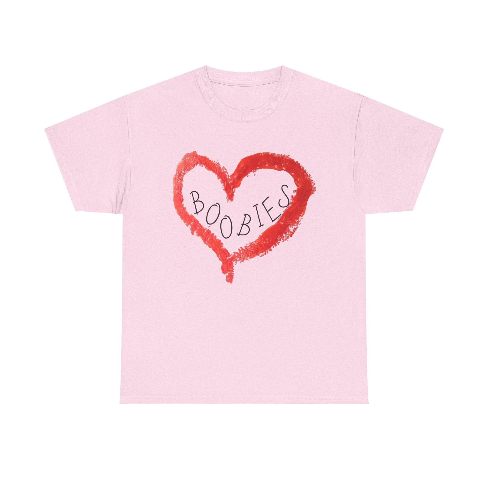 Graphic Tee — Red Heart 'Boobies' Casual Breast Cancer Awareness Shirt